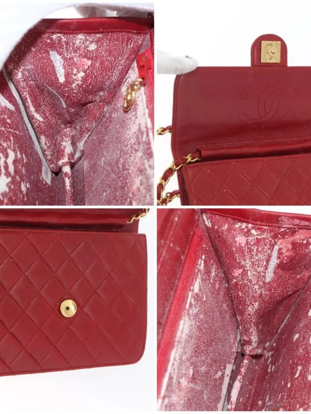 CHANEL Matelasse Chain Shoulder Bag Lamb Skin Red Gold CC Auth YKZ368